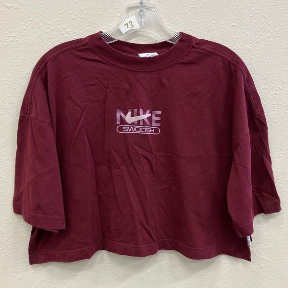 Nike swoosh burgundy boxy crop top size small - Picture 1 of 8